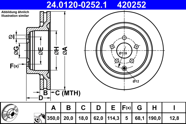 ATE Bremseskive 24012002521 ventileret 350mm 20mm for INFINITI