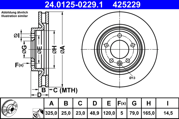 ATE Bremseskive 24012502291 ventileret 325mm 25mm for LAND ROVER