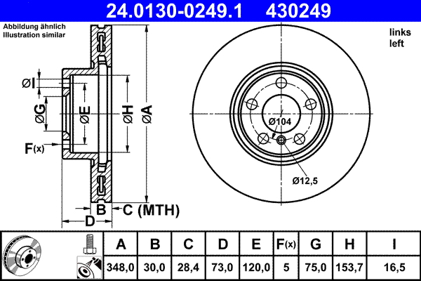 ATE Bremseskive 24013002491 ventileret 348mm 30mm for BMW