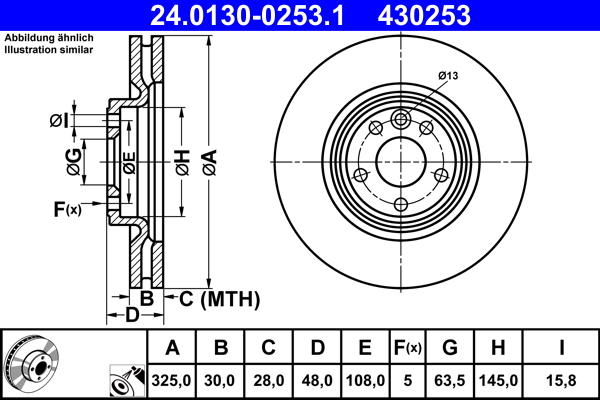 ATE Bremseskive 24013002531 ventileret 325mm 30mm for JAGUAR LAND ROVER