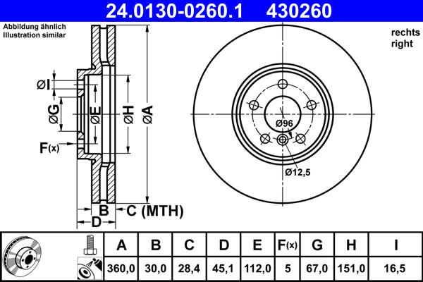 ATE Bremseskive 24013002601 ventileret 360mm 30mm for BMW