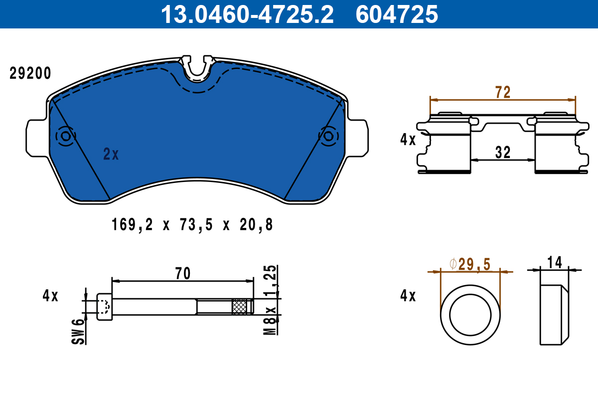 ATE Bremseklodser 13046047252 for MERCEDES-BENZ VAG