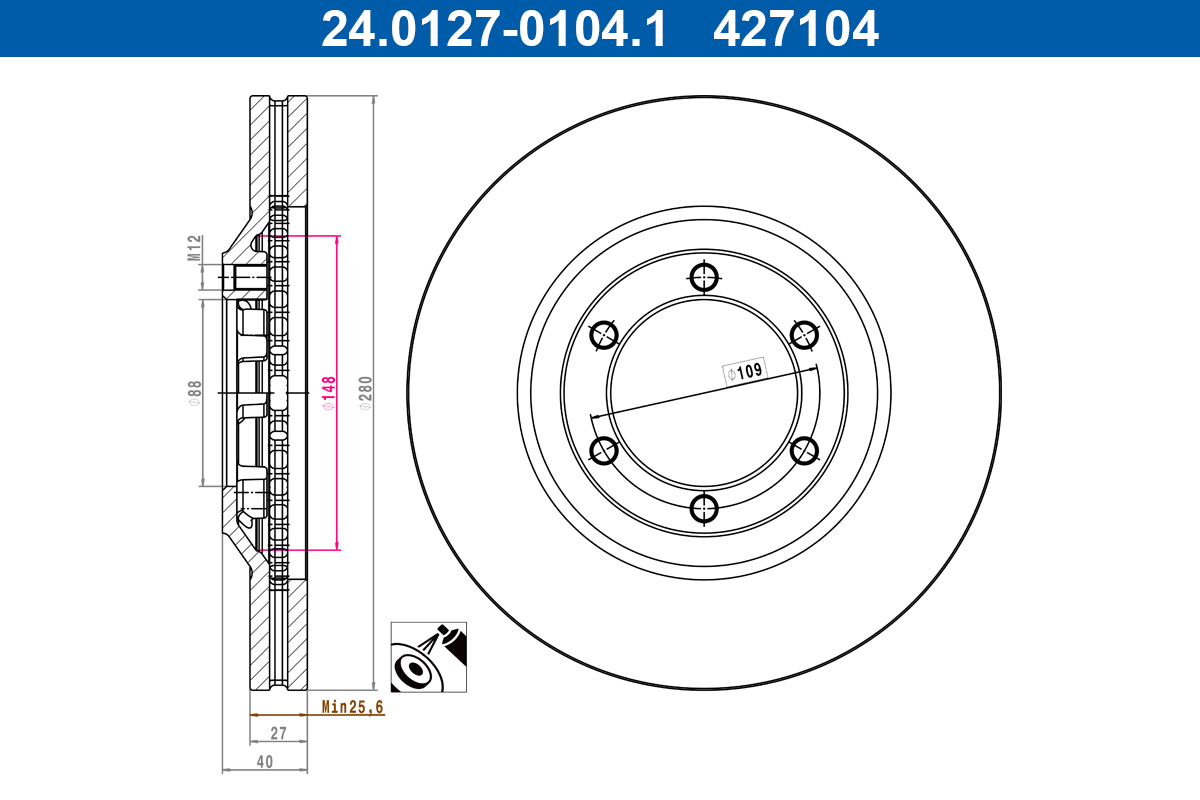 ATE Bremseskive 24012701041 ventileret 280mm 27mm for ISUZU