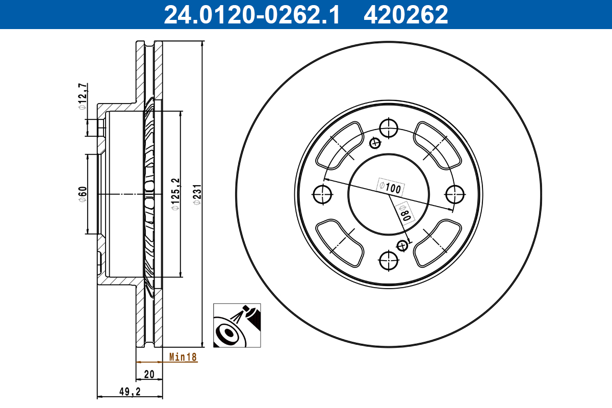 ATE Bremseskive 24012002621 ventileret 231mm 20mm for SUZUKI