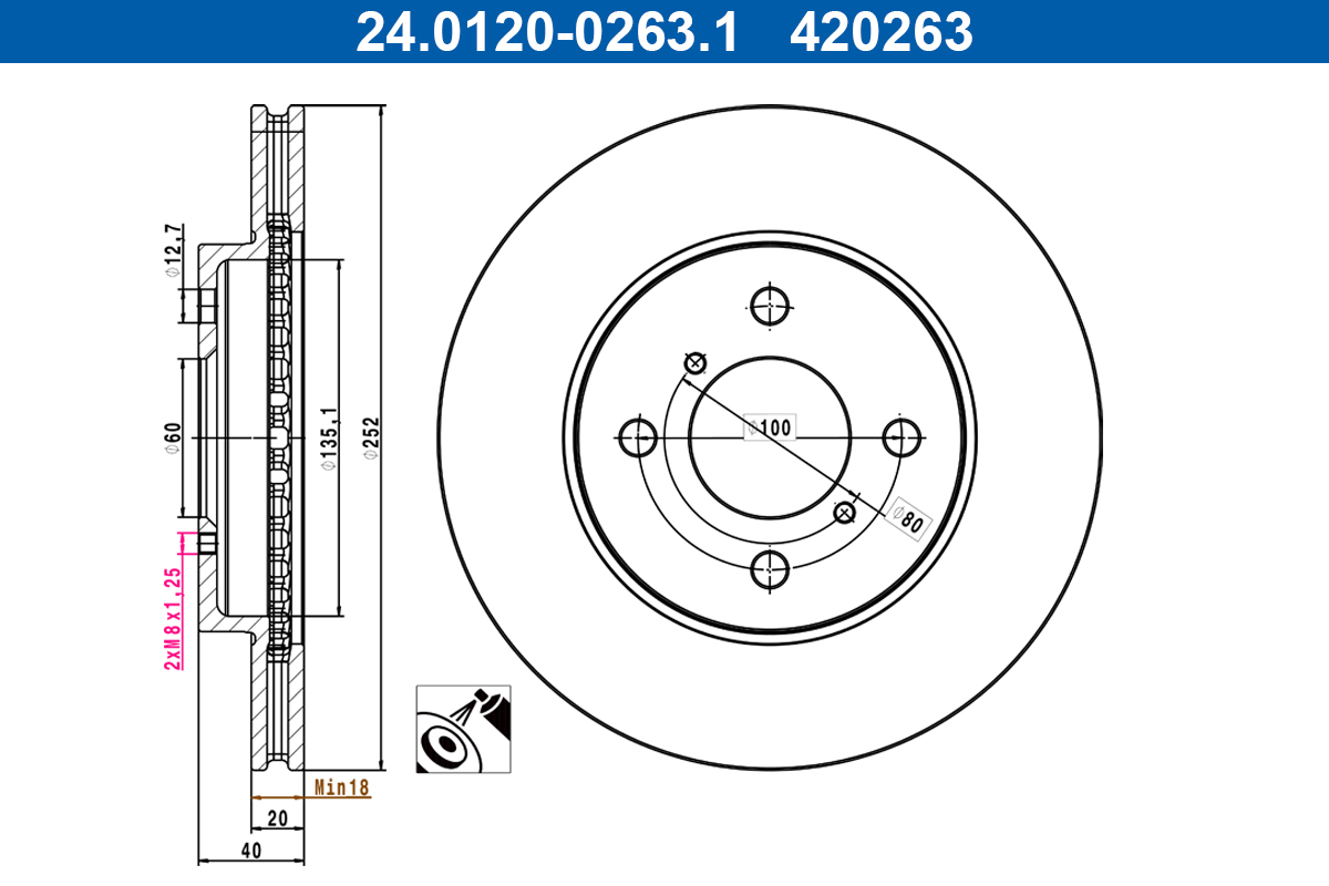 ATE Bremseskive 24012002631 ventileret 252mm 20mm for SUZUKI
