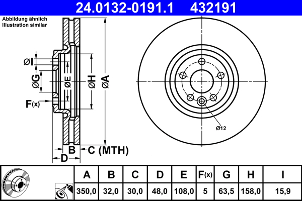ATE Bremseskive 24013201911 ventileret 350mm 32mm for JAGUAR LAND ROVER