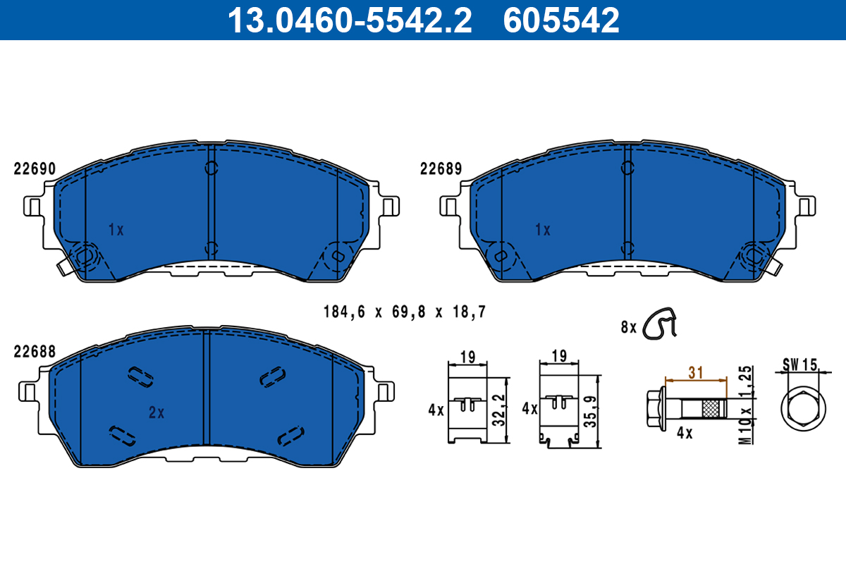 ATE Bremseklodser 13046055422 for FORD FORD USA VW