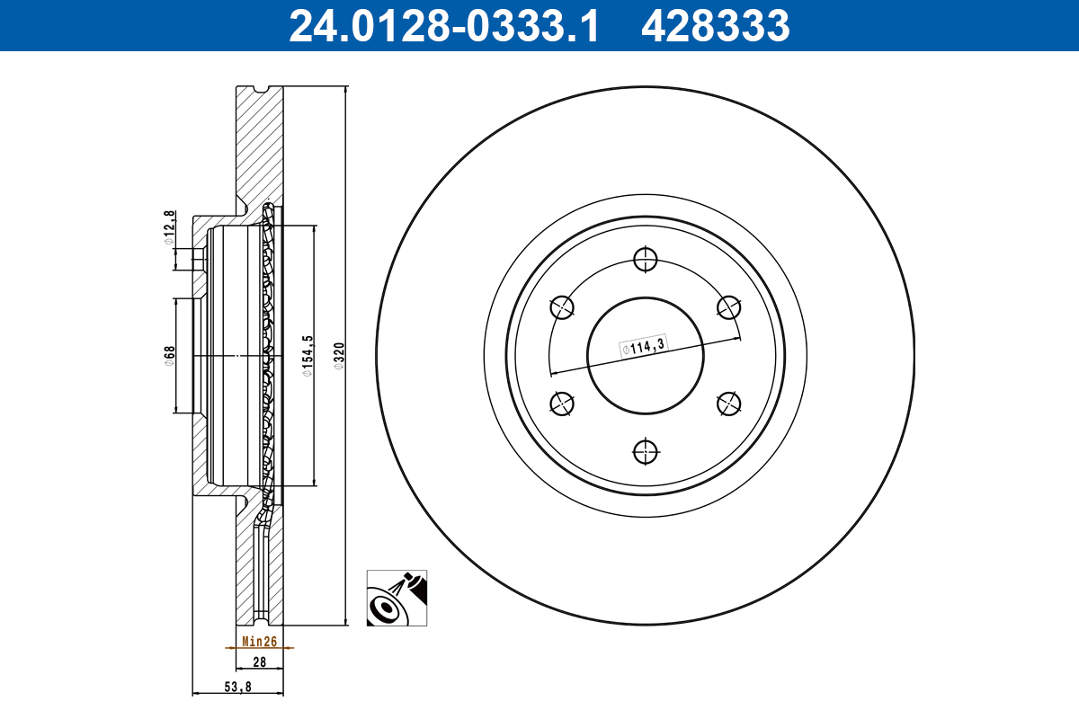 ATE Bremseskive 24012803331 ventileret 320mm 28mm for MERCEDES-BENZ RENAULT