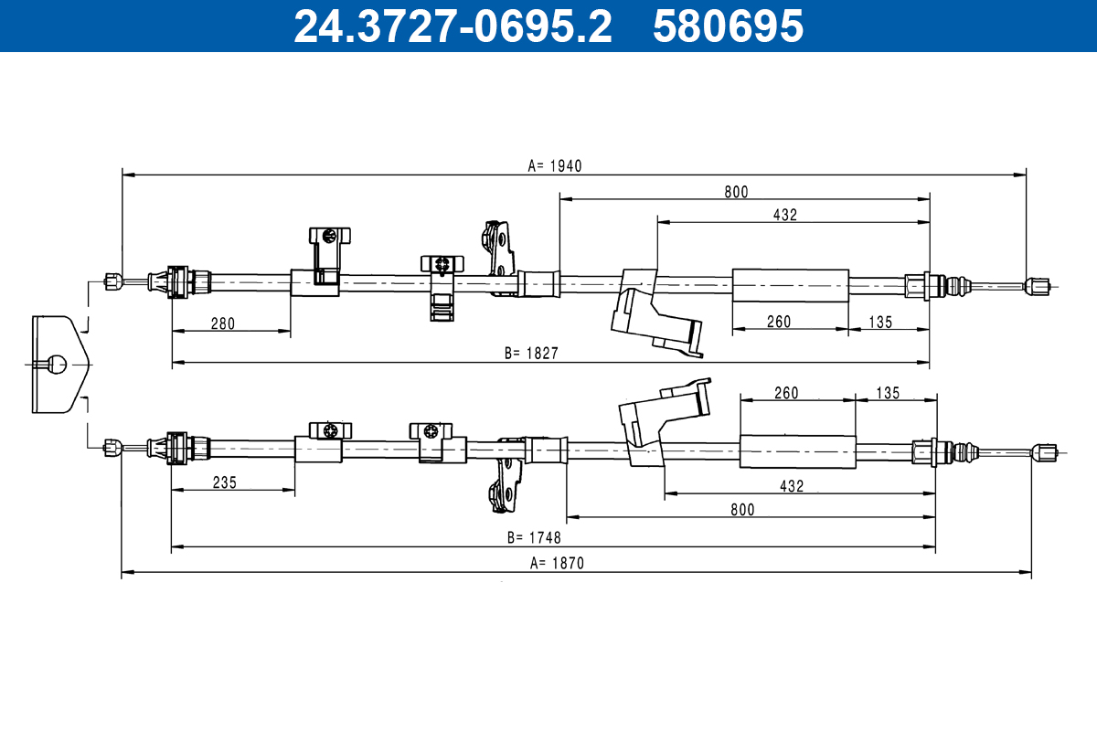 ATE Håndbremsekabel 24.3727-0695.2 for FORD