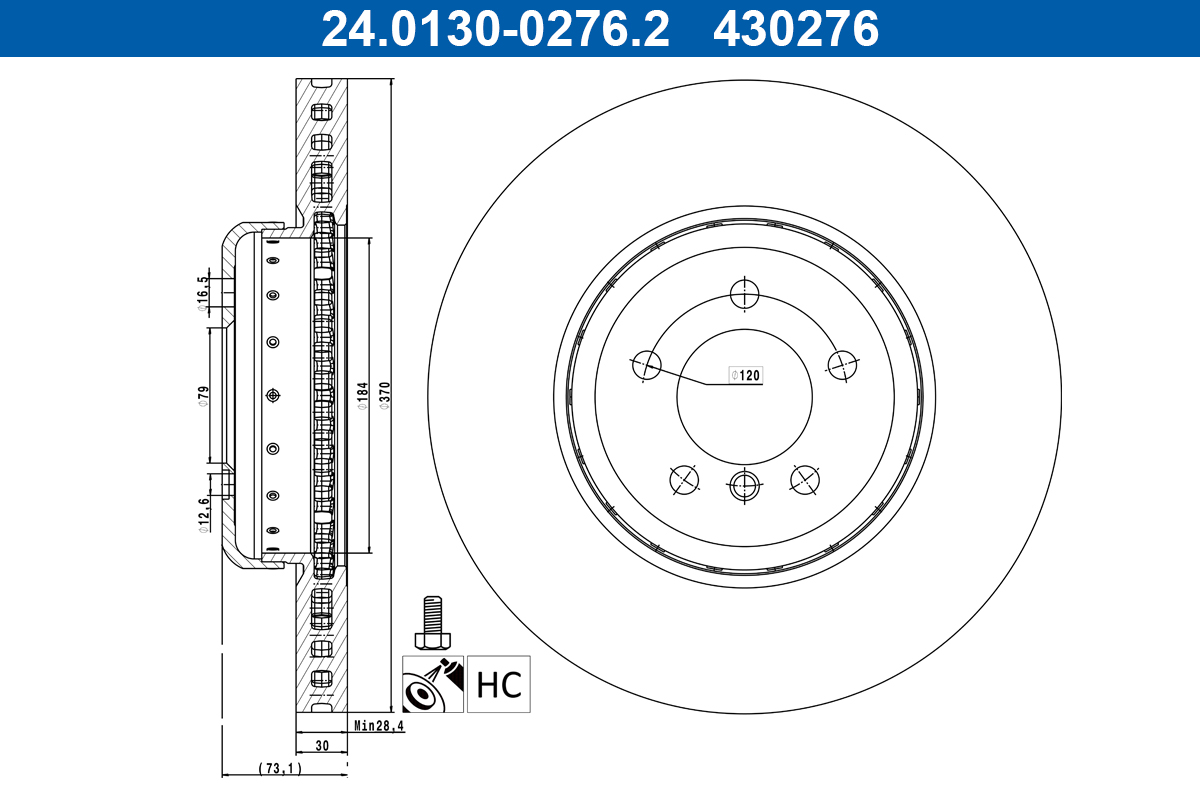 ATE Bremseskive 24013002762 ventileret 370mm 30mm for BMW