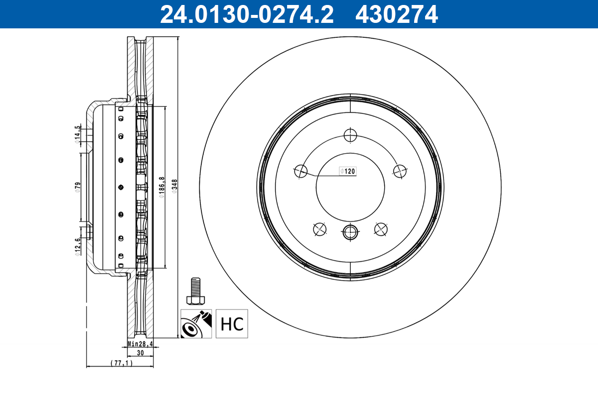 ATE Bremseskive 24013002742 ventileret 348mm 30mm for BMW
