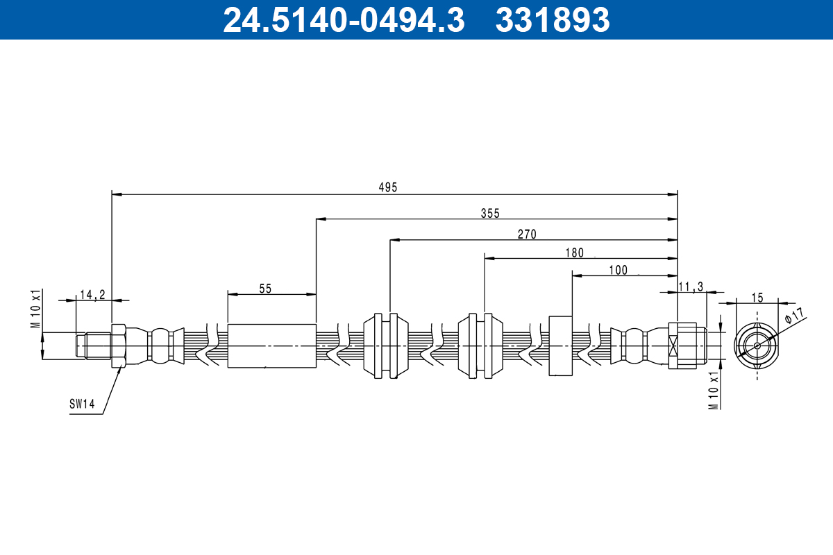 ATE Bremseslange 24514004943 for MERCEDES-BENZ