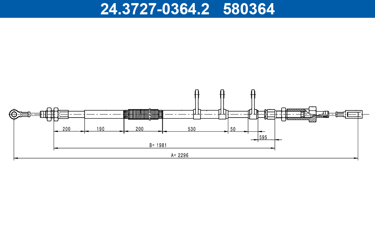 ATE Håndbremsekabel 24.3727-0364.2 for PEUGEOT FIAT