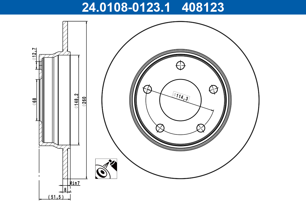 ATE Bremseskive 24010801231 fuld 260mm 8mm for RENAULT