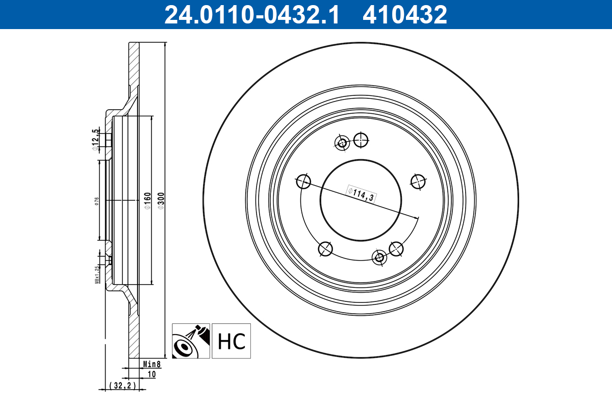 ATE Bremseskive 24011004321 fuld 300mm 10mm for KIA