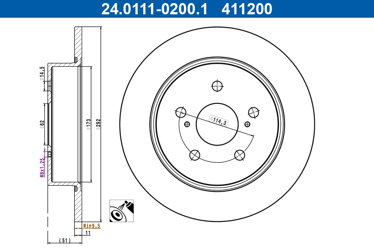 ATE Bremseskive 24011102001 fuld 292mm 11mm for TOYOTA