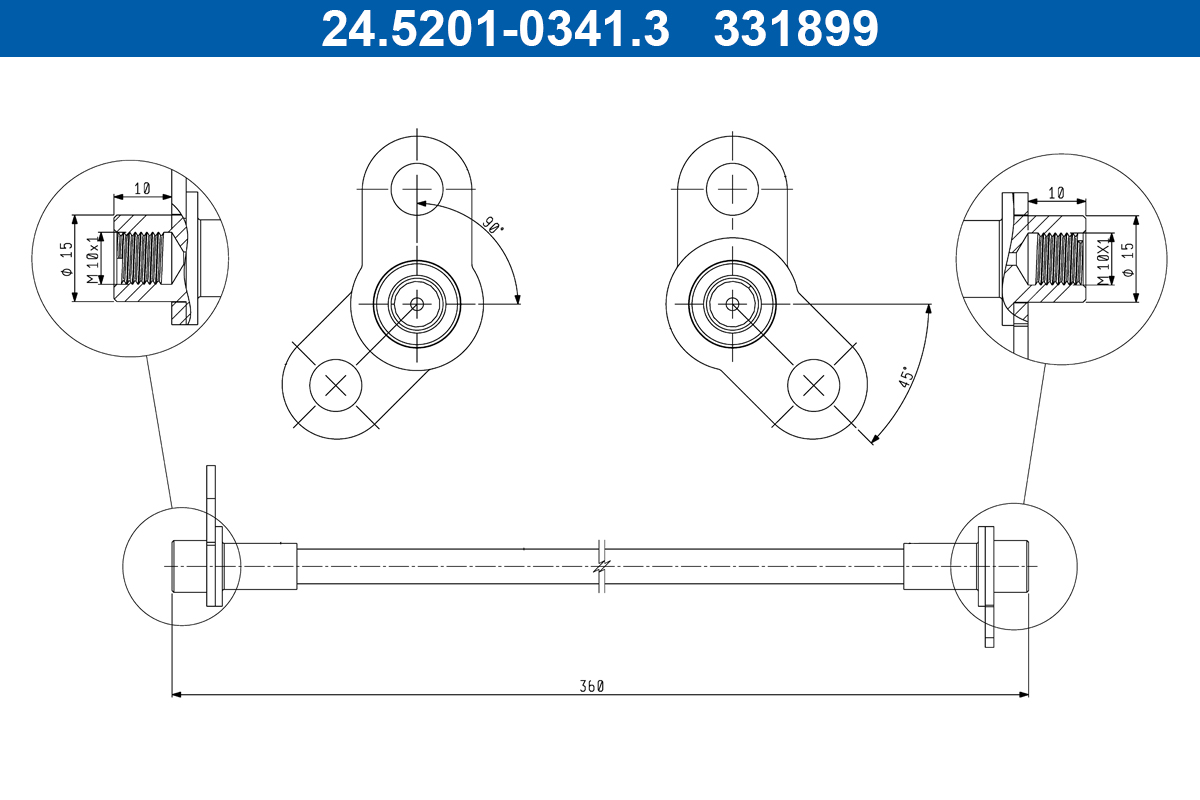ATE Bremseslange 24520103413 for PEUGEOT MITSUBISHI