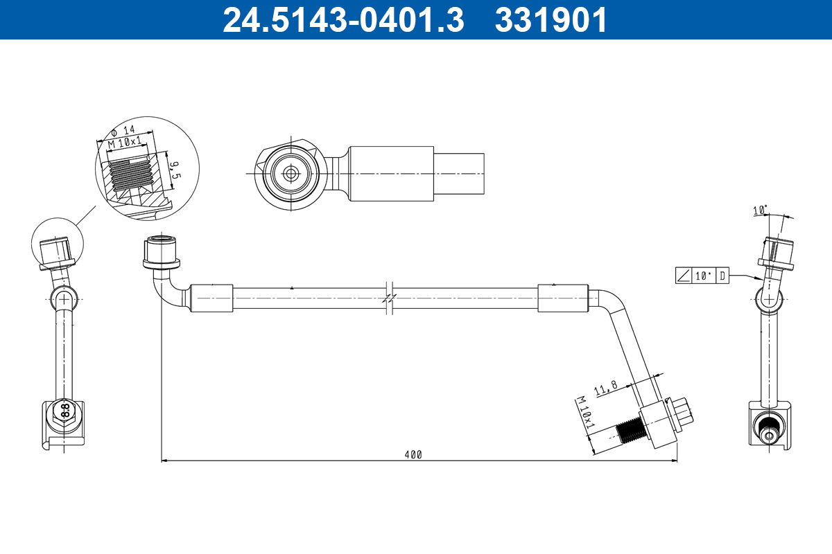 ATE Bremseslange 24514304013 for VAUXHALL
