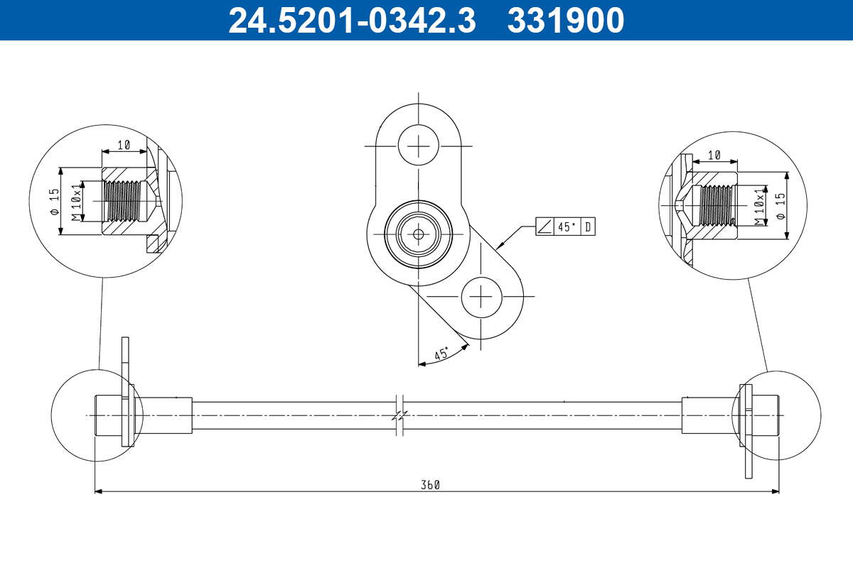 ATE Bremseslange 24520103423 for PEUGEOT MITSUBISHI