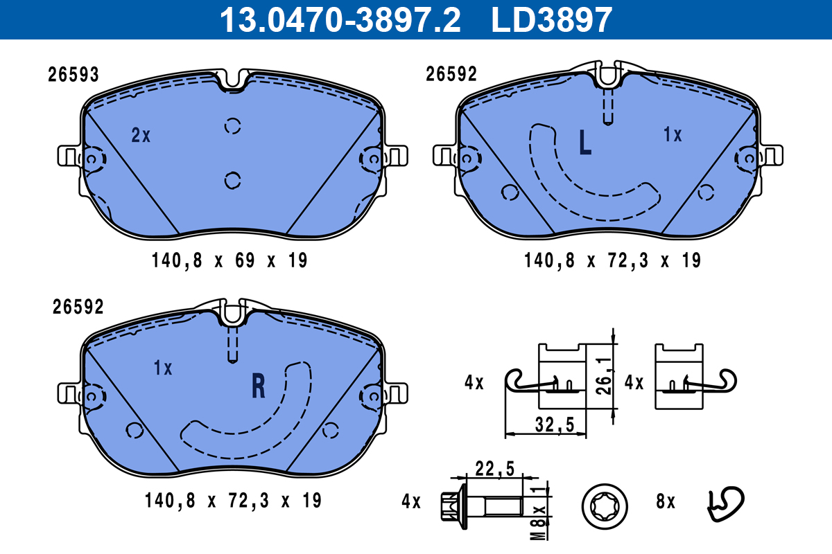 ATE Bremseklodser 13047038972 for MERCEDES-BENZ