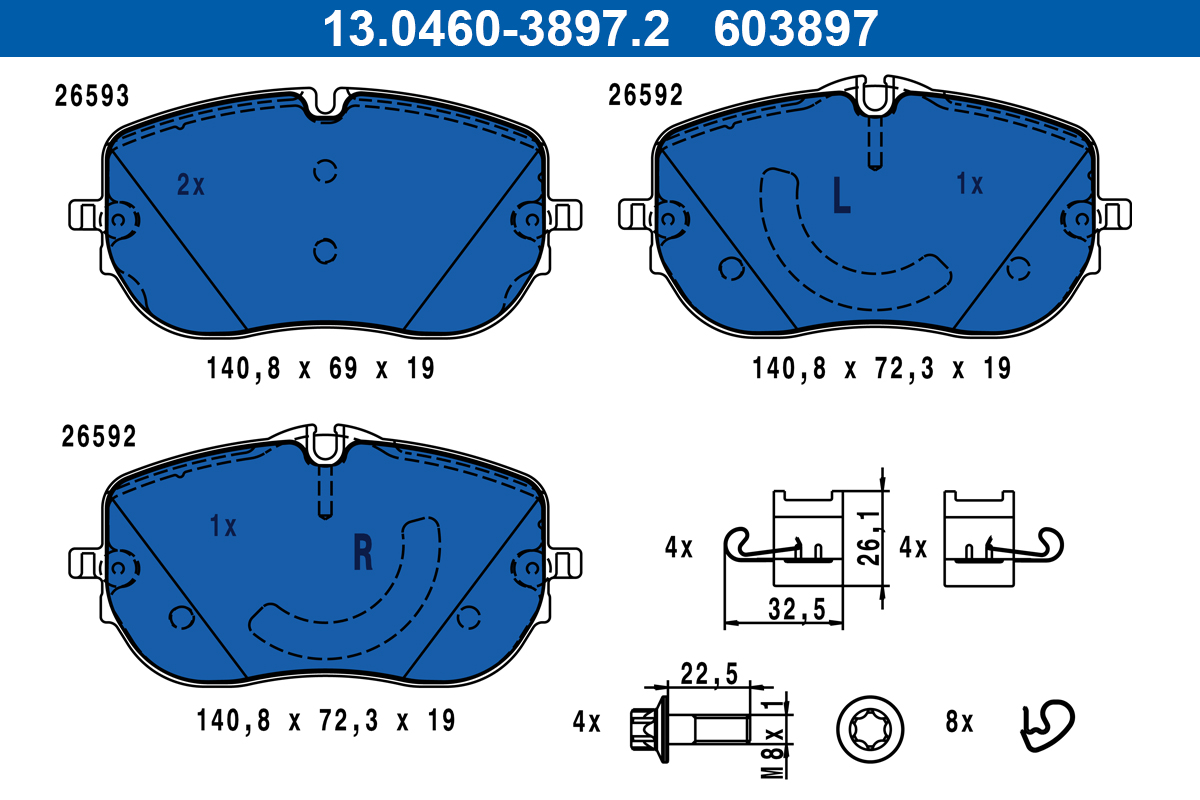 ATE Bremseklodser 13046038972 for MERCEDES-BENZ
