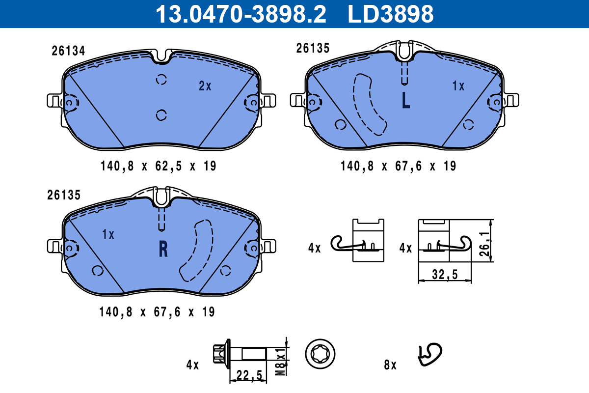ATE Bremseklodser 13047038982 for MERCEDES-BENZ