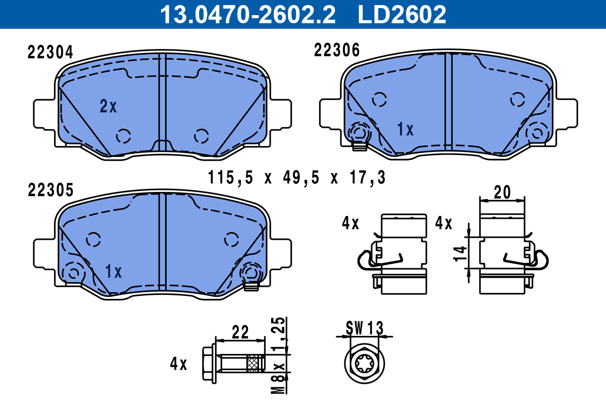ATE Bremseklodser 13047026022 for FIAT JEEP ALFA ROMEO