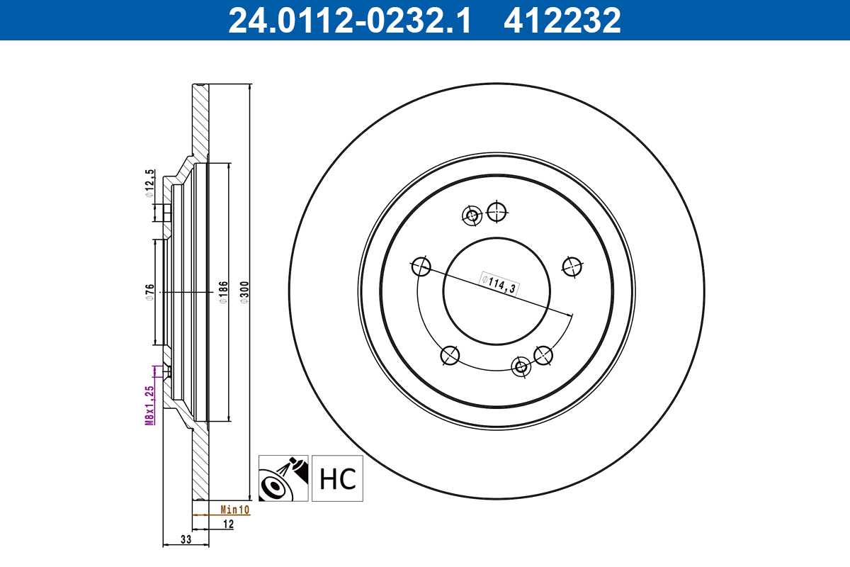 ATE Bremseskive 24011202321 fuld 300mm 12mm for HYUNDAI