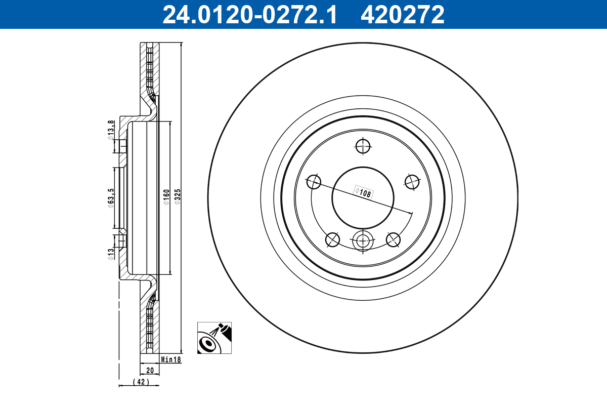 ATE Bremseskive 24012002721 ventileret 325mm 20mm for JAGUAR