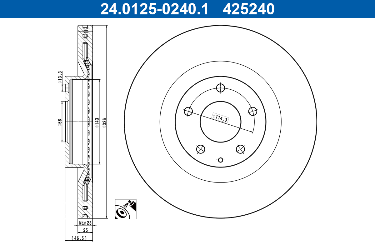ATE Bremseskive 24.0125-0240.1 ventileret 326mm 25mm for MAZDA