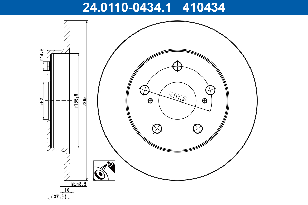 ATE Bremseskive 24011004341 fuld 265mm 10mm for TOYOTA