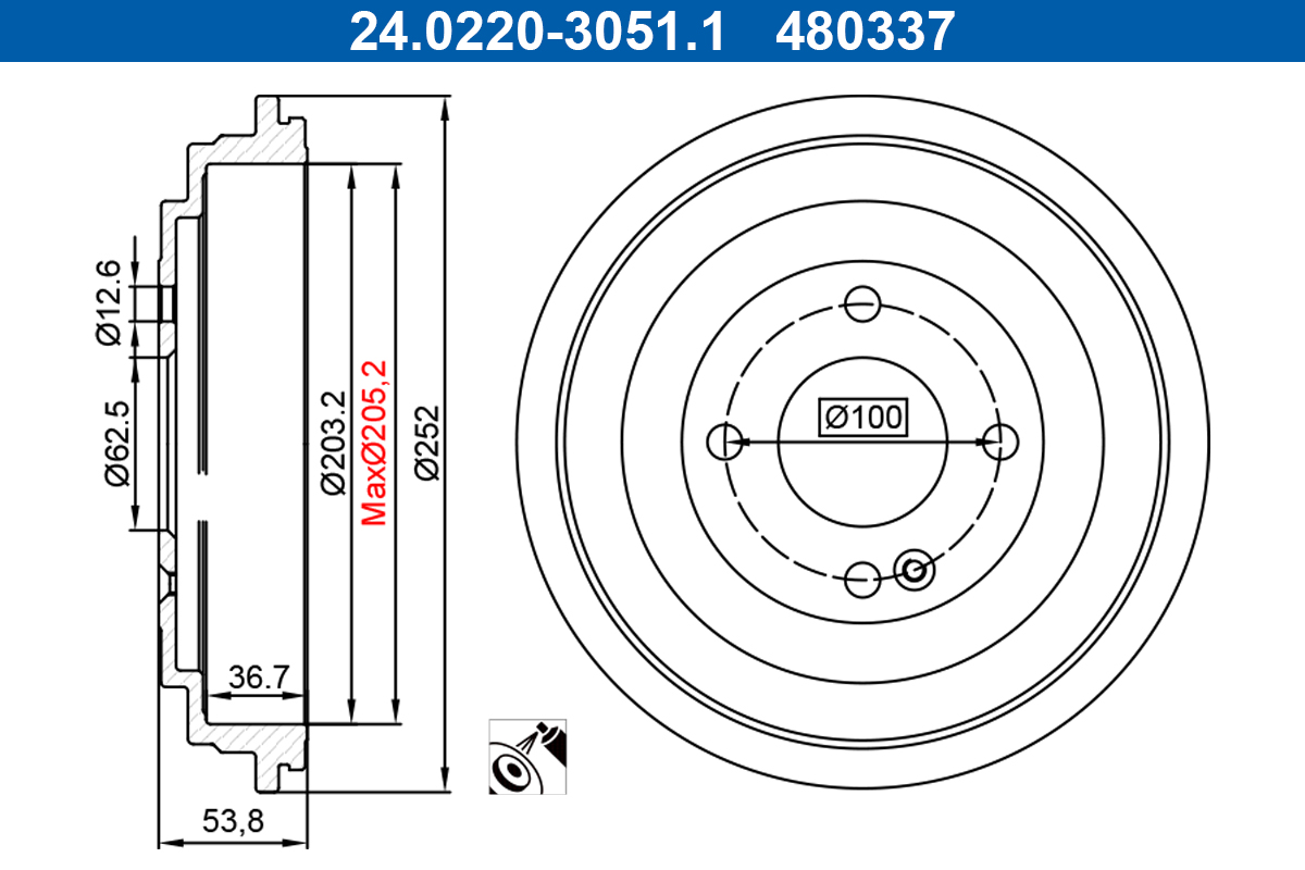 ATE Bremsetromle 24.0220-3051.1 for KIA