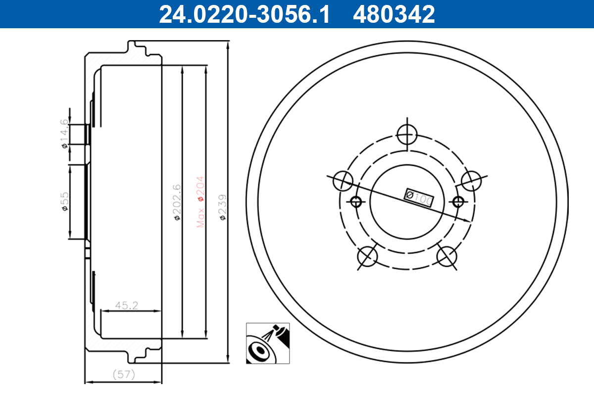 ATE Bremsetromle 24.0220-3056.1 for TOYOTA