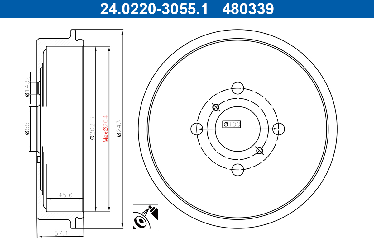 ATE Bremsetromle 24.0220-3055.1 for TOYOTA