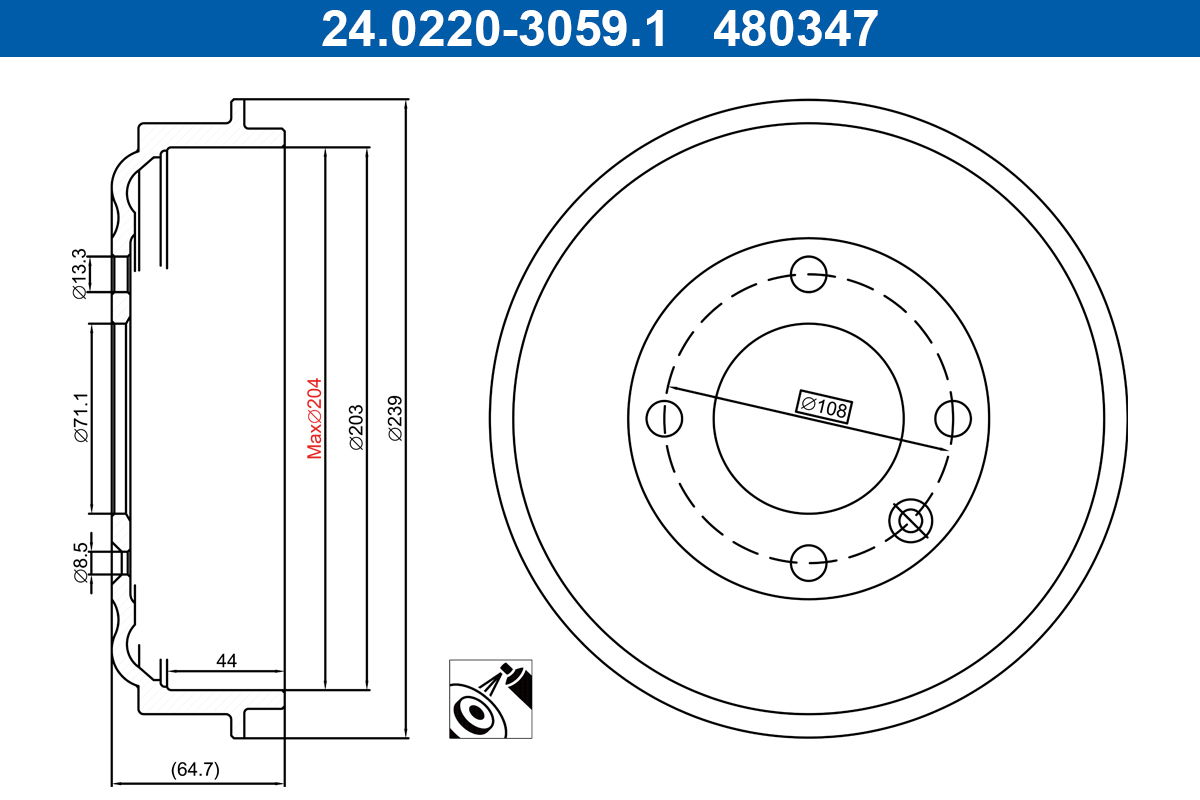 ATE Bremsetromle 24.0220-3059.1 for VAUXHALL