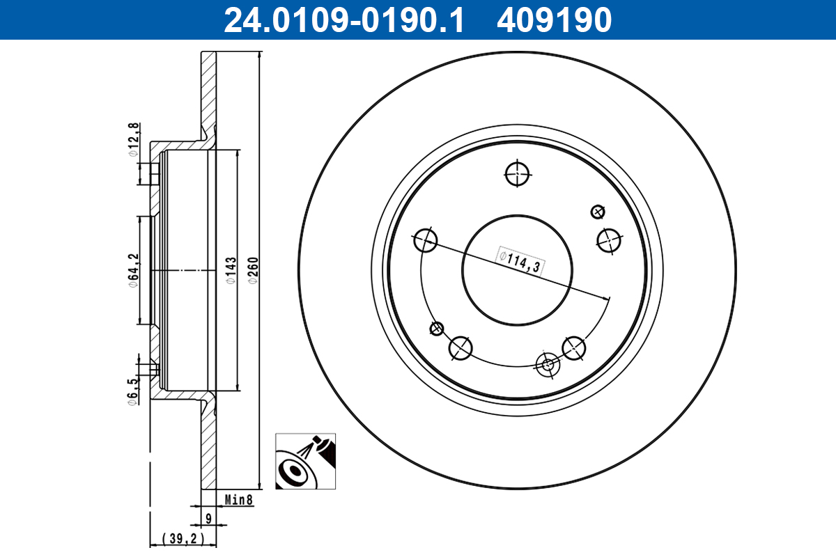 ATE Bremseskive 24010901901 fuld 260mm 9mm for HONDA