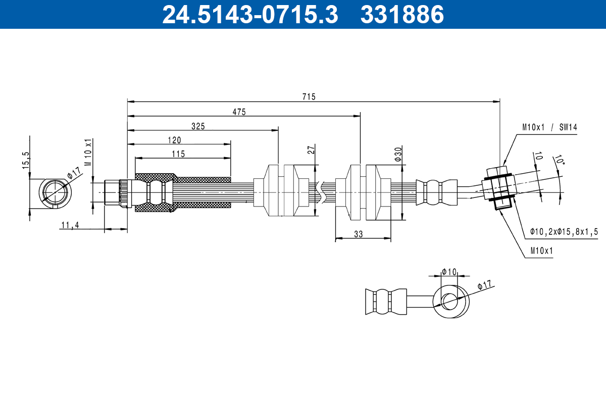 ATE Bremseslange 24514307153 for RENAULT