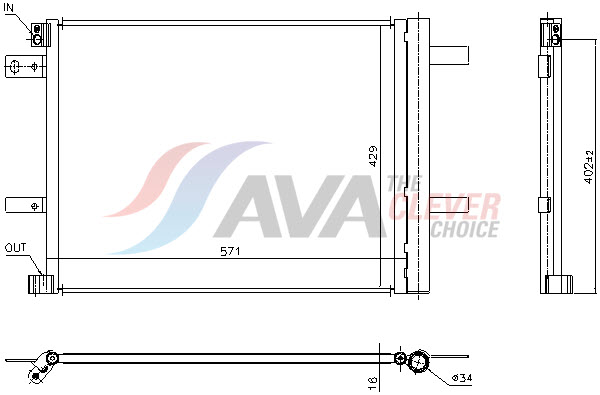 AVA CLEVER CHOICE Kondensor, klimaanlæg PE5438D for DS PEUGEOT