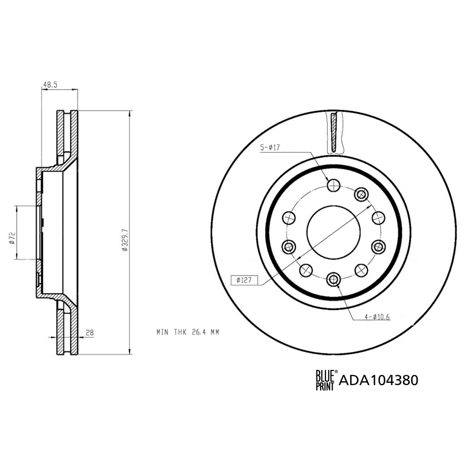 BLUE PRINT Bremseskive ada104380 foraksel indvendig ventileret 330mm for JEEP