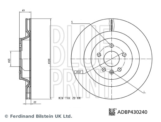 BLUE PRINT ADBP430240 bagaksel indvendig ventileret 340mm for MG