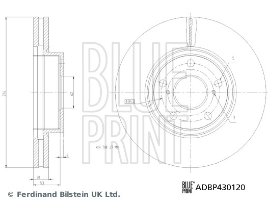 BLUE PRINT Bremseskive adbp430120 foraksel indvendig ventileret 296mm for TOYOTA