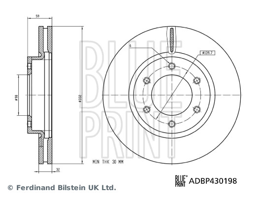 BLUE PRINT Bremseskive ADBP430198 foraksel ventileret 332mm for FORD