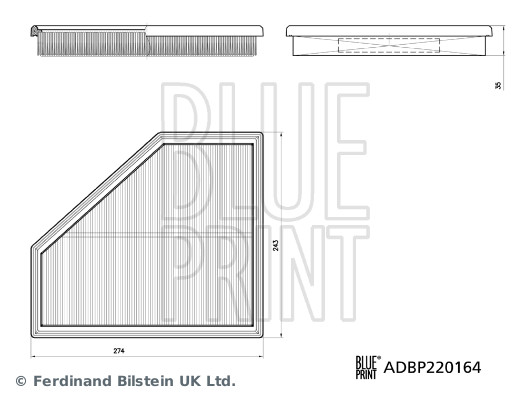 BLUE PRINT Luftfilter adbp220164 Filterindsats length_mm_203|Længde [mm]|274 width_mm_206|Bredde [mm]|241 height_mm_209|Højde [mm]|35 fitting_position
