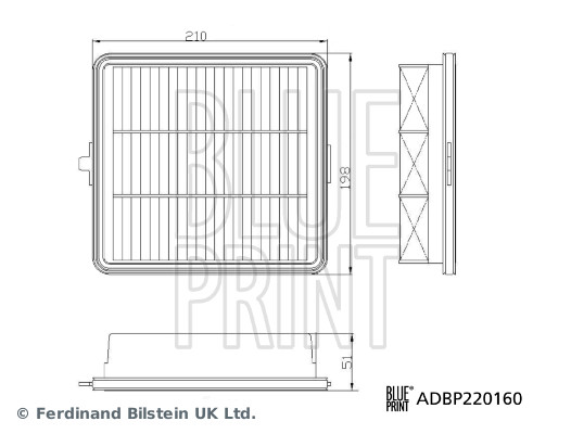 BLUE PRINT Luftfilter adbp220160 Filterindsats length_mm_203|Længde [mm]|214 width_mm_206|Bredde [mm]|199 height_mm_209|Højde [mm]|50 observe_service_