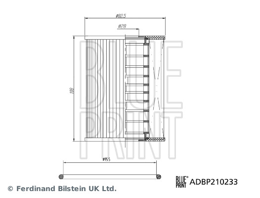 BLUE PRINT Oliefilter adbp210233 Filterindsats height_mm_209|Højde [mm]|108 inner_diameter_mm_496|Indvendig diameter [mm]|36 outer_diameter_mm_497|Yde
