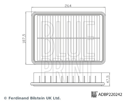 BLUE PRINT Luftfilter adbp220242 Filterindsats length_mm_203|Længde [mm]|264 width_mm_206|Bredde [mm]|188 height_mm_209|Højde [mm]|48 observe_service_