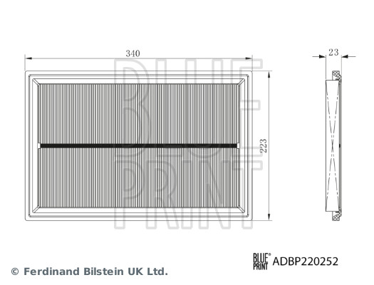 BLUE PRINT Luftfilter adbp220252 Filterindsats length_mm_203|Længde [mm]|340 width_mm_206|Bredde [mm]|223 height_mm_209|Højde [mm]|23 observe_service_