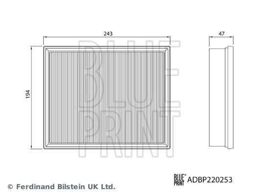 BLUE PRINT Luftfilter adbp220253 Filterindsats length_mm_203|Længde [mm]|243 width_mm_206|Bredde [mm]|194 height_mm_209|Højde [mm]|47 observe_service_