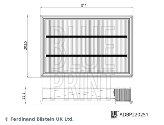BLUE PRINT Luftfilter adbp220251 Filterindsats length_mm_203|Længde [mm]|311 width_mm_206|Bredde [mm]|203 height_mm_209|Højde [mm]|56 observe_service_