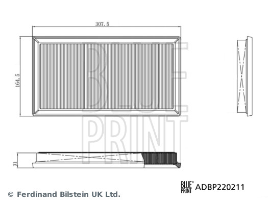 BLUE PRINT Luftfilter adbp220211 Filterindsats length_mm_203|Længde [mm]|307 width_mm_206|Bredde [mm]|164 height_mm_209|Højde [mm]|32 observe_service_